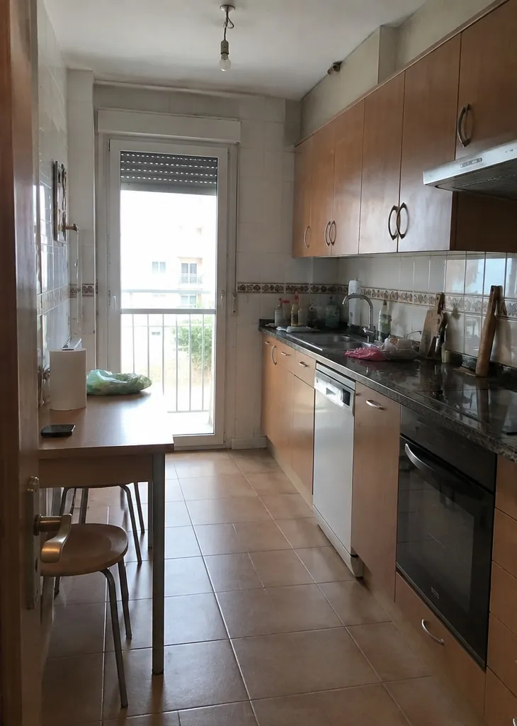 Cocina con muebles de madera vista antes del lacado